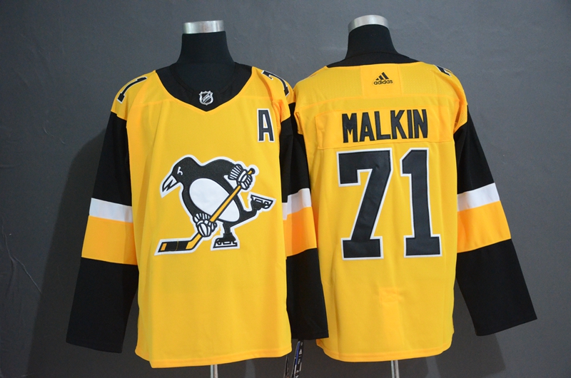 Men's Pittsburgh Penguins #71 Evgeni Malkin Gold Stitched NHL Jersey