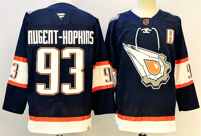 Men's Edmonton Oilers #93 Ryan Nugent-Hopkins Navy With A Patch Reverse Retro Stitched Jersey