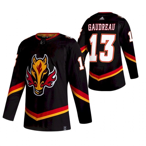 Men's Calgary Flames #13 Johnny Gaudreau 2020-21 Black Reverse Retro Stitched Jersey