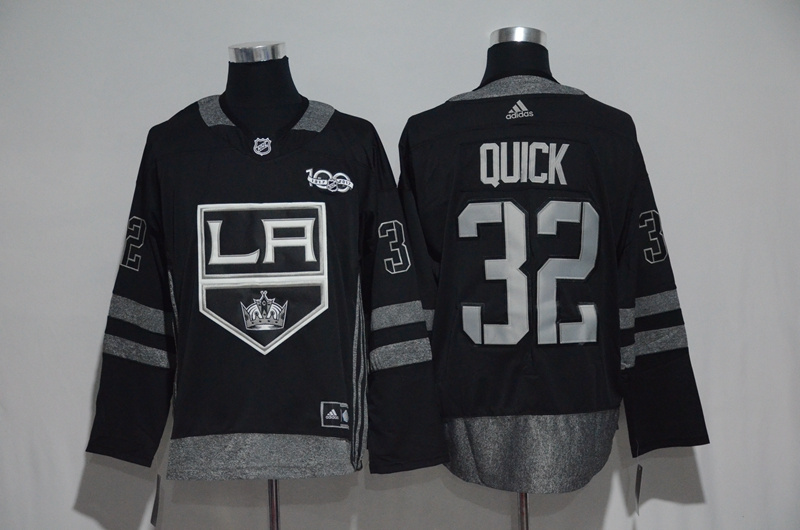 Los Angeles Kings #32 Jonathan Quick Black Men's 1917-2017 100th Anniversary Stitched NHL Jersey