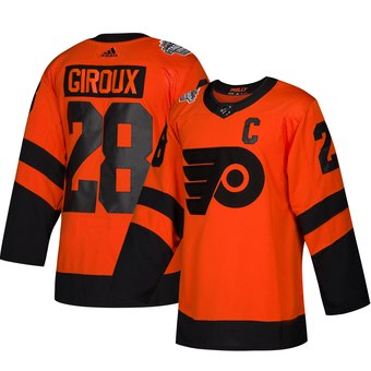 Men's Philadelphia Flyers #28 Claude Giroux Orange 2019 NHL Stadium Series Stitched Jersey