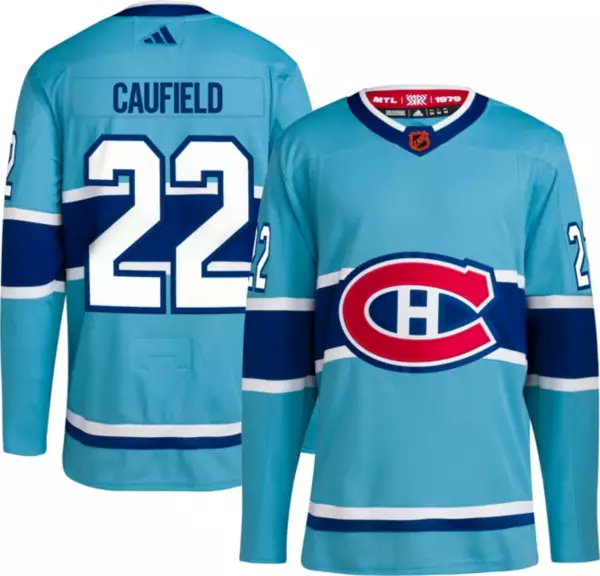 Men's Montreal Canadiens #22 Cole Caufield Blue 2022-23 Reverse Retro Stitched Jersey
