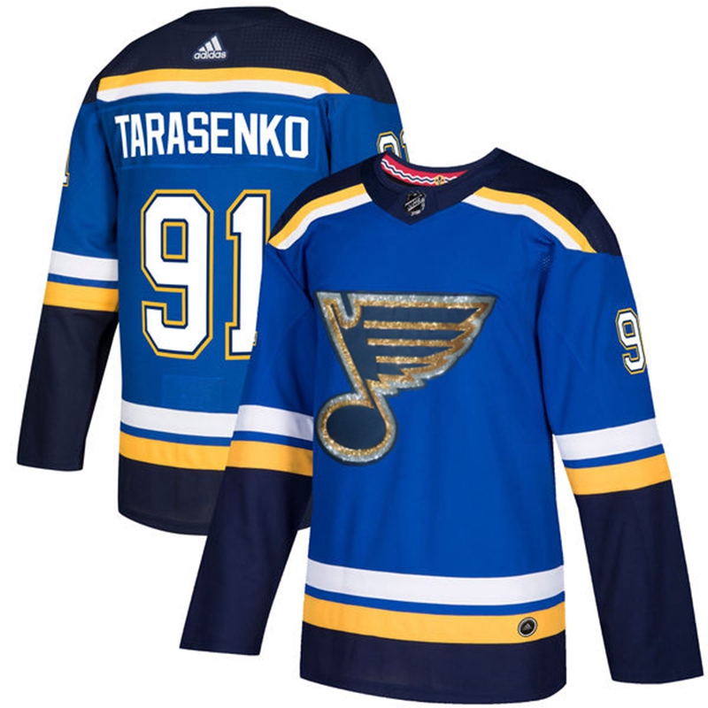 Men's St. Louis Blues #91 Vladimir Tarasenko Blue Fashion Gold Stitched NHL Jersey