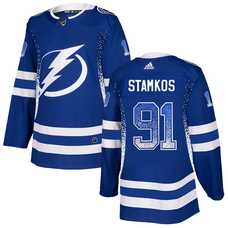 Men's Tampa Bay Lightning #91 Steven Stamkos Blue Drift Fashion Stitched NHL Jersey