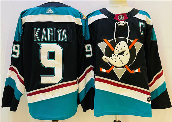 Men's Anaheim Ducks #9 Paul Kariya Black/Teal Stitched Jersey