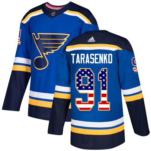 Men's St. Louis Blues #91 Vladimir Tarasenko Blue USA Flag Stitched NHL Jersey