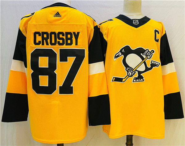 Men's Pittsburgh Penguins #87 Sidney Crosby Gold Stitched NHL Jersey