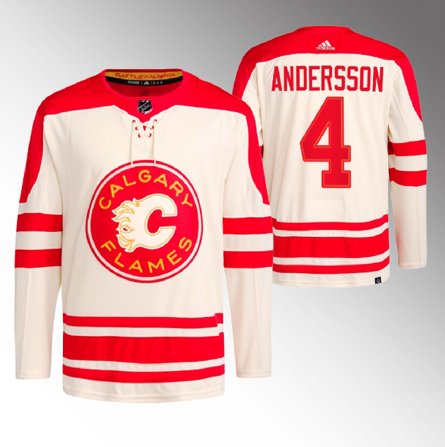 Men's Calgary Flames #4 Rasmus Andersson 2023 Cream Classic Primegreen Stitched Jersey