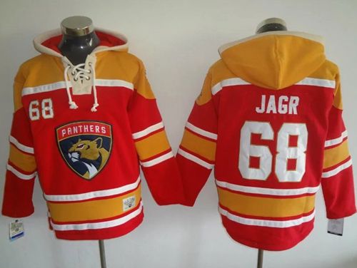 Panthers #68 Jaromir Jagr Red/Gold Sawyer Hooded Sweatshirt Stitched NHL Jersey
