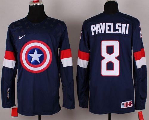 Olympic Team USA #8 Joe Pavelski Navy Blue Captain America Fashion Stitched NHL Jersey