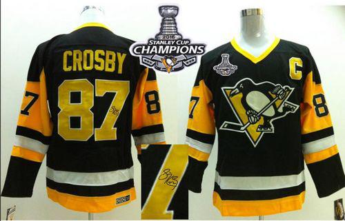 Penguins #87 Sidney Crosby Black CCM Throwback Autographed 2016 Stanley Cup Champions Stitched NHL Jersey