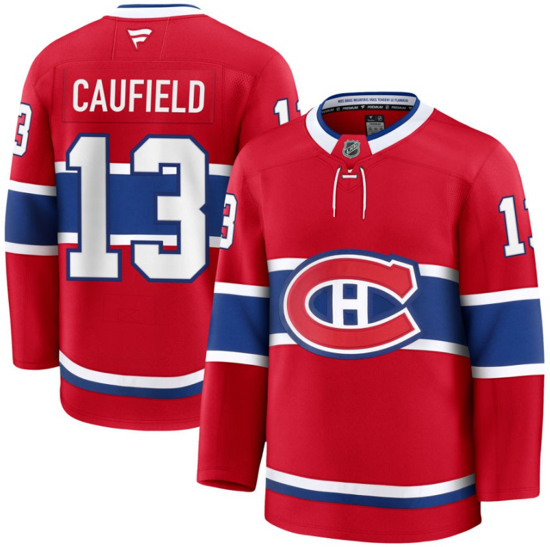 Men's Montreal Canadiens #13 Cole Caufield Red 2024-25 Stitched Jersey