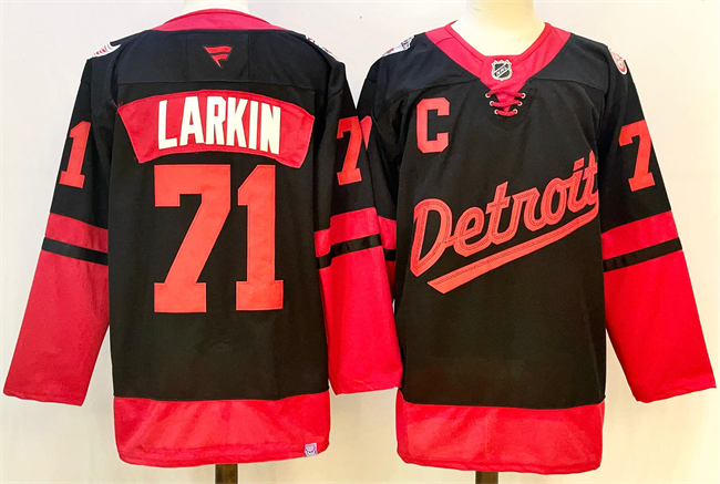 Men's Detroit Red Wings #71 Dylan Larkin Black With C Patch 2024-25 Stitched Jersey