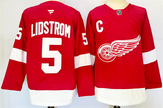 Men's Detroit Red Wings #5 Nicklas Lidström Red 2024-25 Stitched Jersey