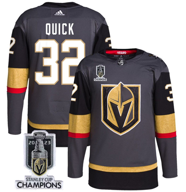 Men's Vegas Golden Knights #32 Jonathan Quick Grey 2023 Stanley Cup Champions Stitched Jersey