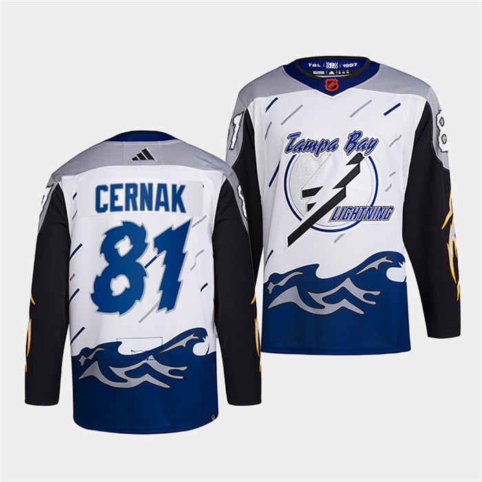 Men's Tampa Bay Lightning #81 Erik Cernak White 2022-23 Reverse Retro Stitched Jersey