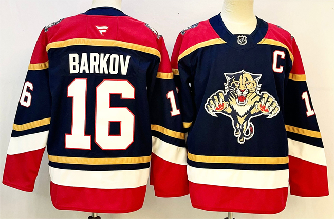 Men's Florida Panthers #16 Aleksander Barkov Black 2024-25 Home With C Patch Stitched Hockey Jersey