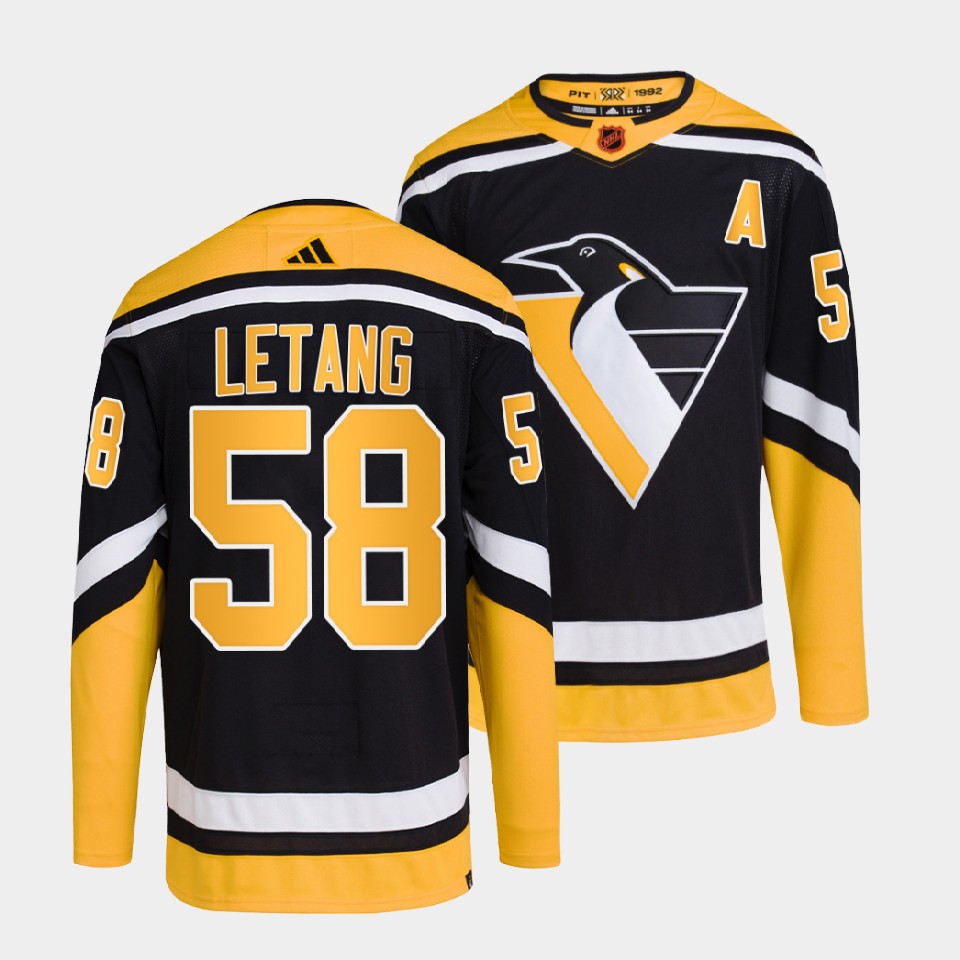 Men's Pittsburgh Penguins #58 Kris Letang Black 2022-23 Reverse Retro Stitched Jersey
