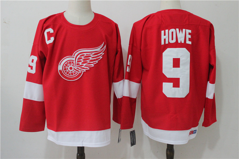 Men's Detroit Red Wings #9 Gordie Howe Red Throwback CCM Stitched NHL Jersey