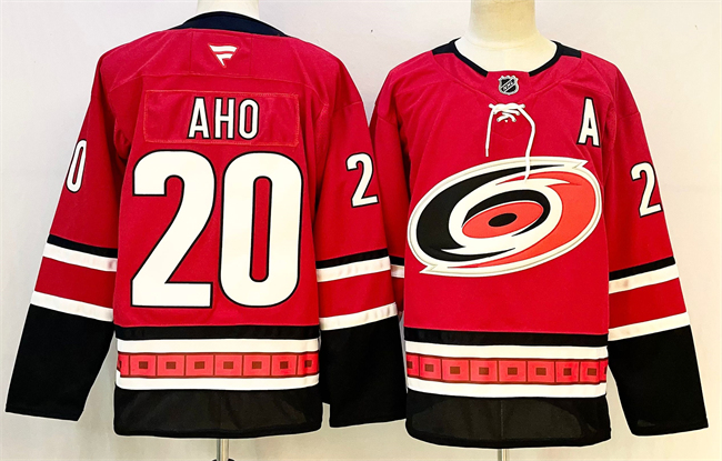 Men's Carolina Hurricanes #20 Sebastian Aho Red 2024-25 With A Patch Home Stitched Hockey Jersey
