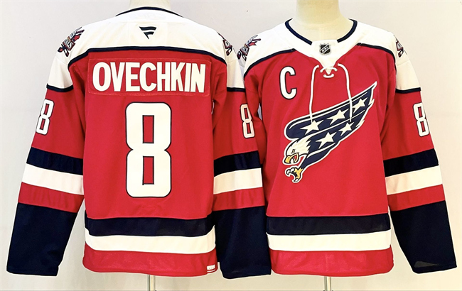 Men's Washington Capitals #8 Alexander Ovechkin Red With C Patch Stitched Hockey Jersey