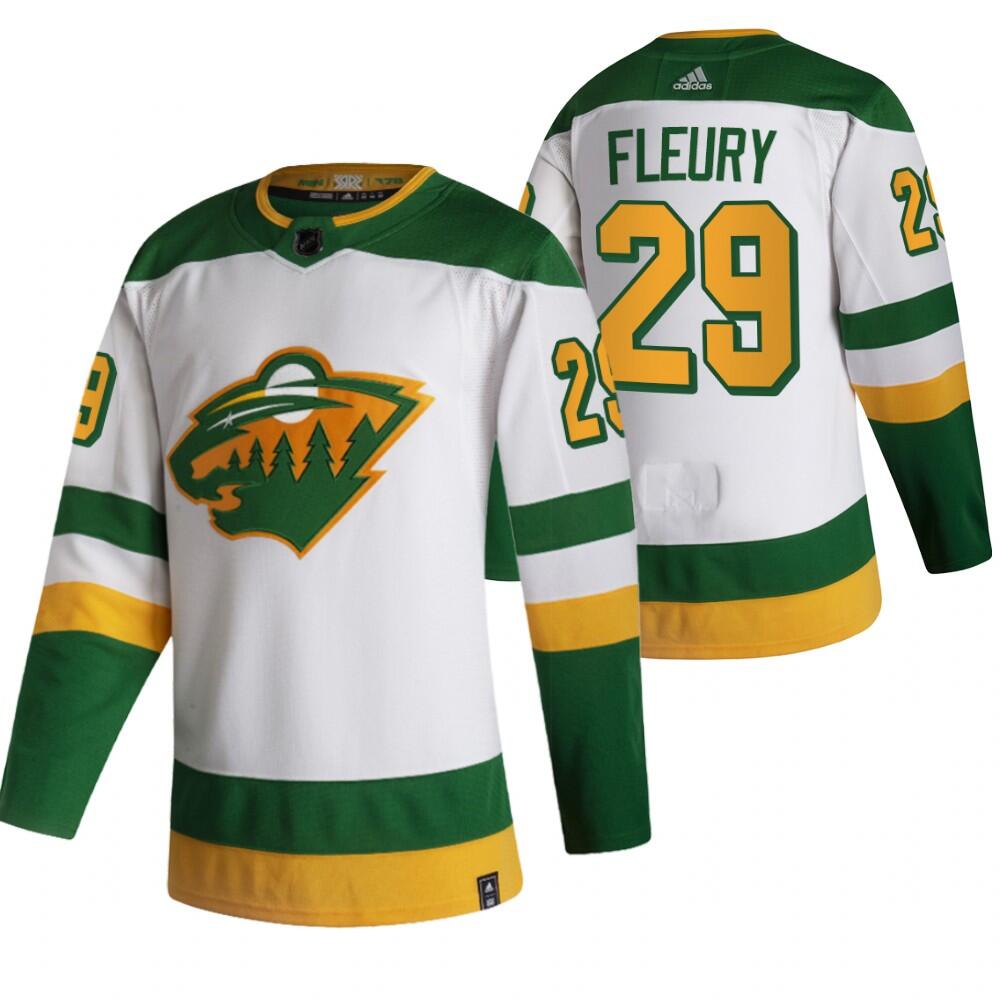 Men's Minnesota Wild #29 Marc-Andre Fleury White/Green Stitched Jersey