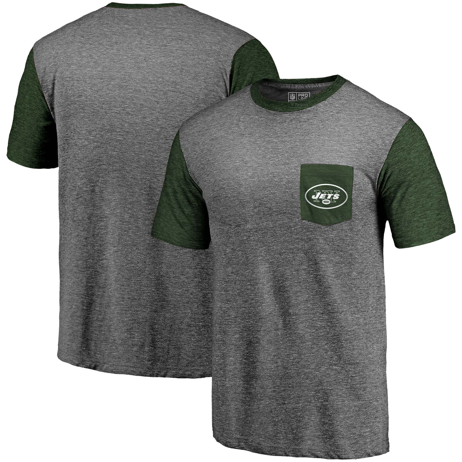 Men's New York Jets Pro Line by Fanatics Branded Heathered Gray-Green Refresh Pocket T-Shirt