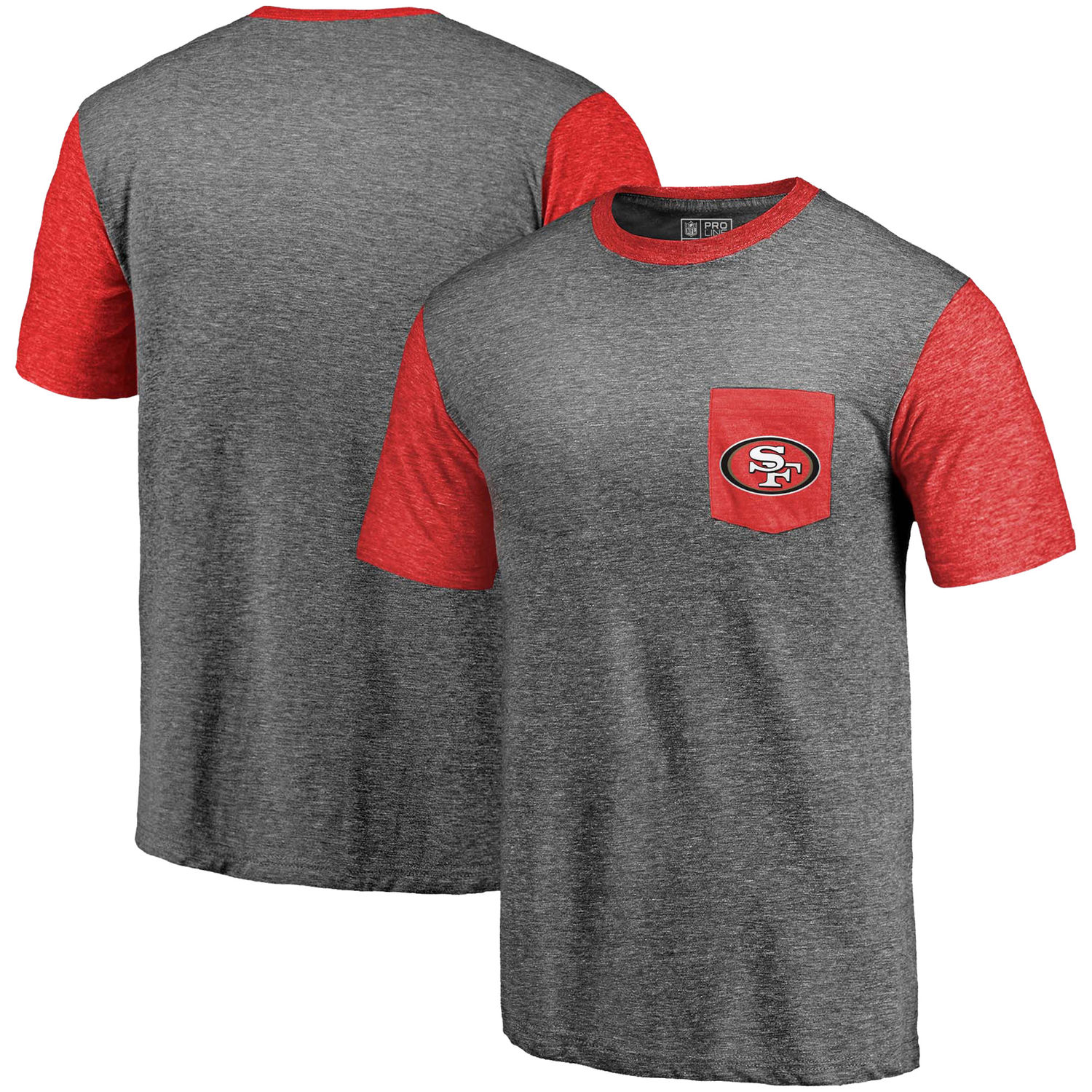Men's San Francisco 49ers Pro Line by Fanatics Branded Heathered Gray-Scarlet Refresh Pocket T-Shirt