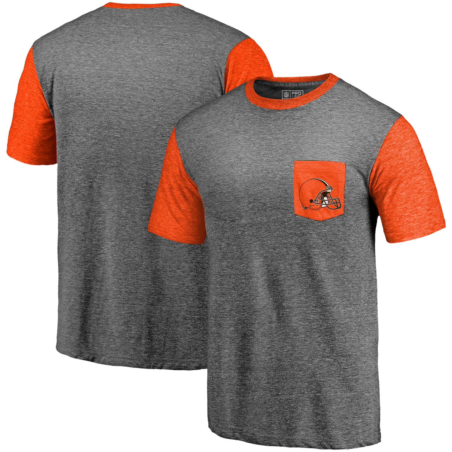 Men's Cleveland Browns Pro Line by Fanatics Branded Heathered Gray-Orange Refresh Pocket T-Shirt