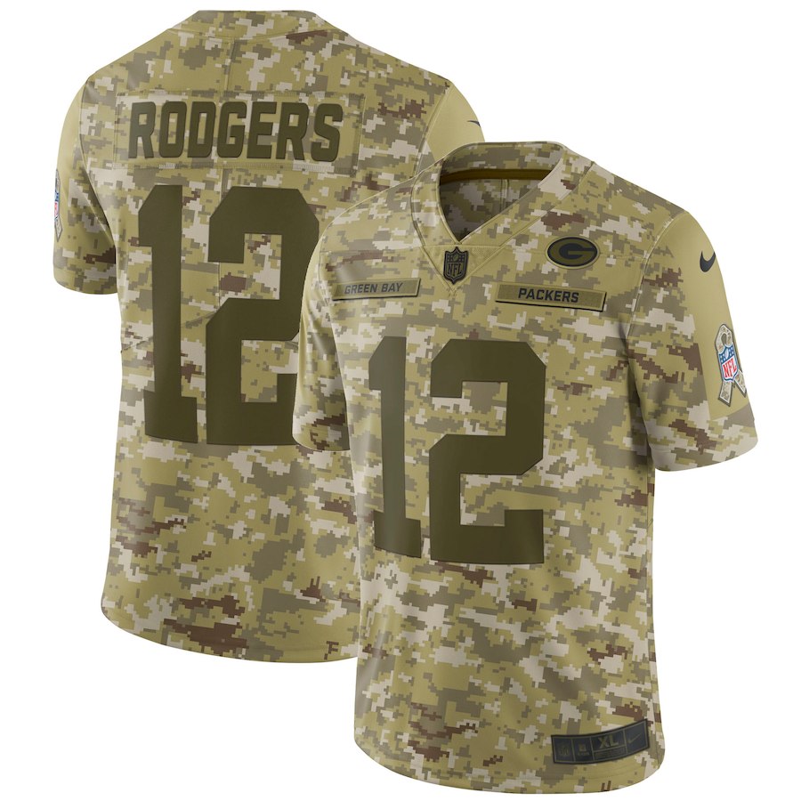 Men's Green Bay Packers #12 Aaron Rodgers 2018 Camo Salute to Service Limited Stitched NFL Jersey