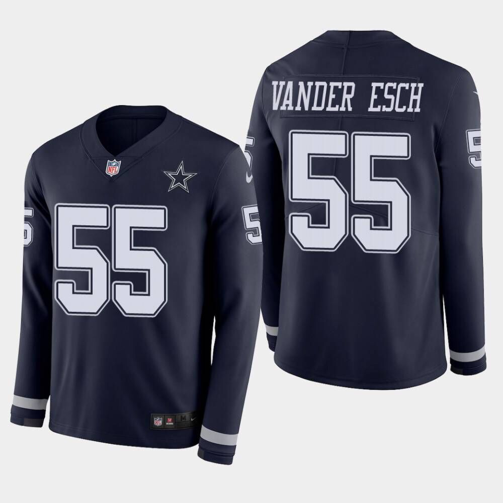 Men's Dallas Cowboys #55 Leighton Vander Esch Navy Therma Long Sleeve Stitched NFL Jersey
