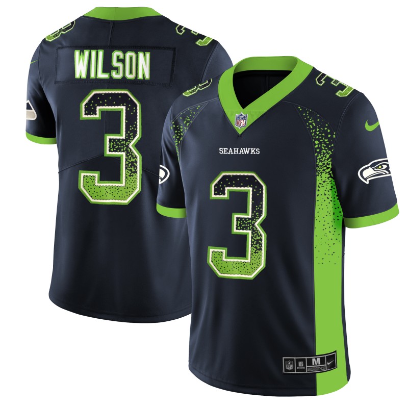 Men's Seattle Seahawks #3 Russell Wilson Navy 2018 Drift Fashion Color Rush Limited Stitched NFL Jersey