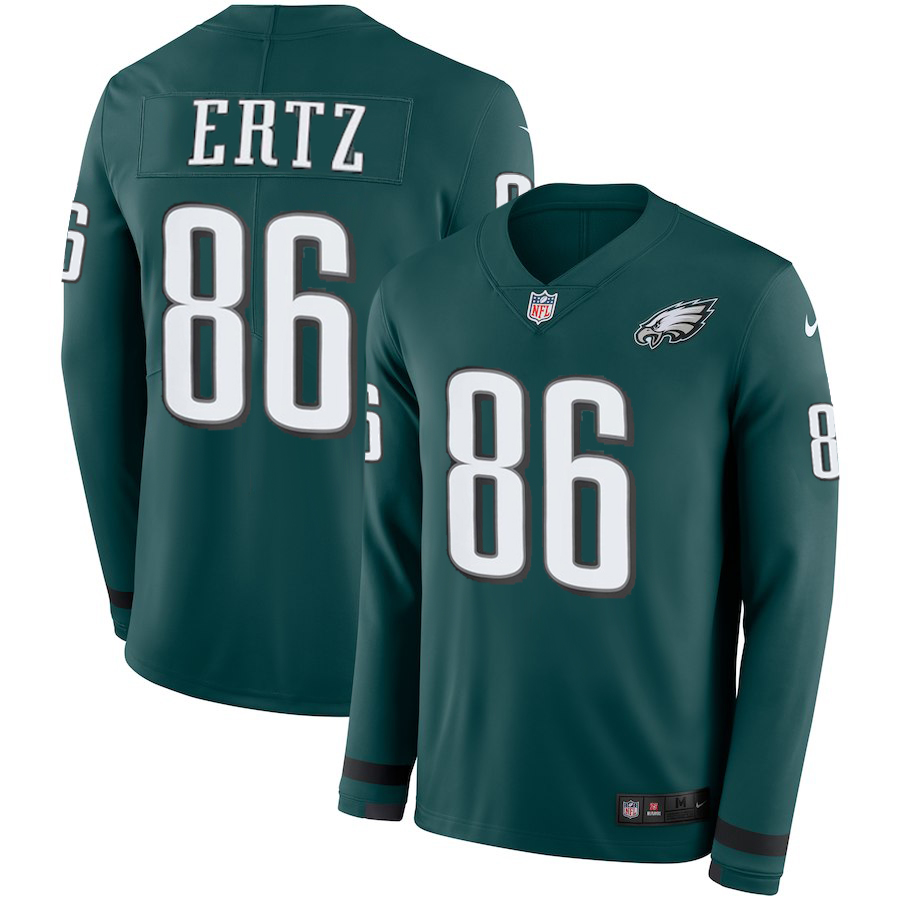 Men's Philadelphia Eagles #86 Zach Ertz Green Therma Long Sleeve Stitched NFL Jersey