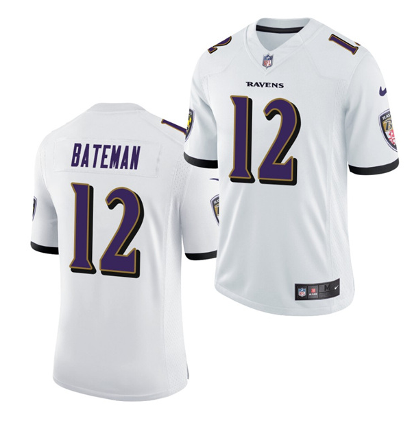 Men's Baltimore Ravens #12 Rashod Bateman White 2021 Vapor Untouchable Limited Stitched Jersey
