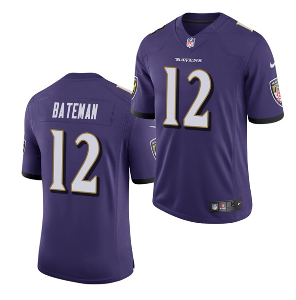 Men's Baltimore Ravens #12 Rashod Bateman Purple 2021 Vapor Untouchable Limited Stitched Jersey