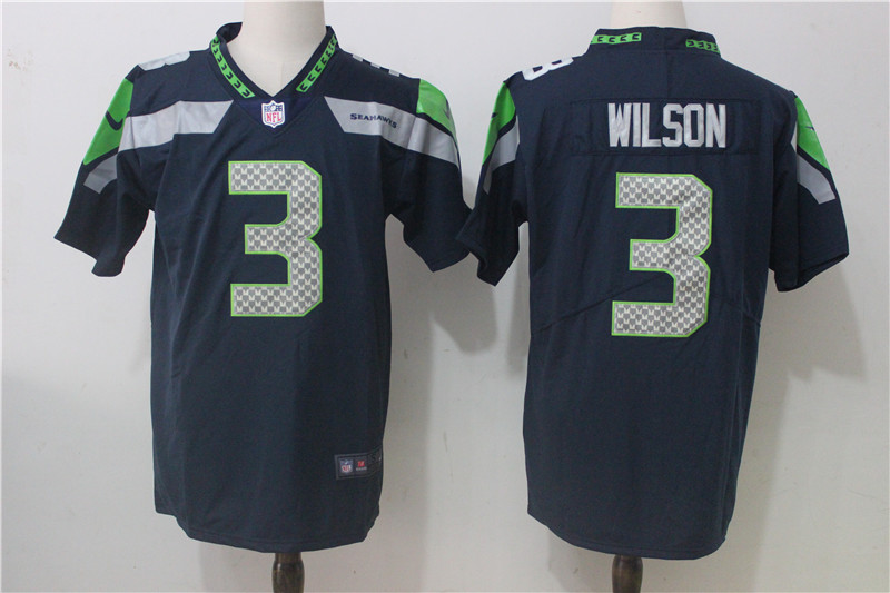 Men's Nike Seattle Seahawks #3 Russell Wilson Steel Blue Team Color Stitched NFL Vapor Untouchable Limited Jersey