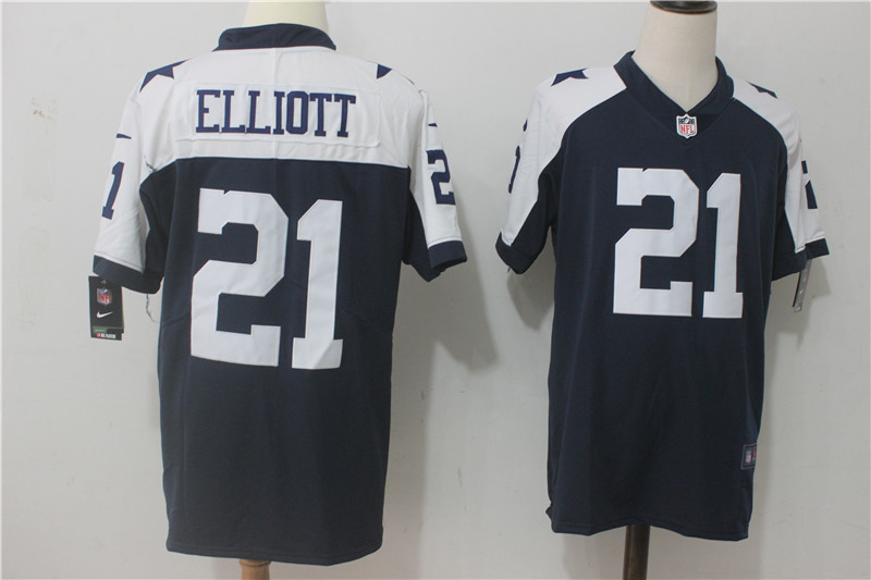 Men's Nike Dallas Cowboys #21 Ezekiel Elliott Navy Blue Thanksgiving Stitched NFL Vapor Untouchable Limited Throwback Jersey