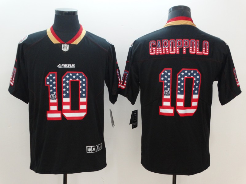 Men's San Francisco 49ers #10 Jimmy Garoppolo Black 2018 USA Flag Color Rush Limited Fashion NFL Stitched Jersey