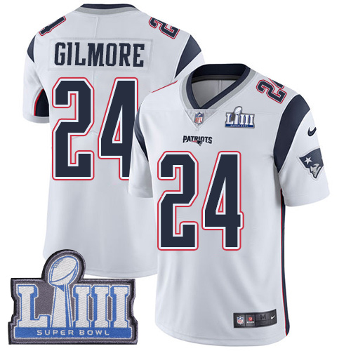 Men's New England Patriots #24 Stephon Gilmore White Super Bowl LIII Vapor Untouchable Limited Stitched NFL Jersey