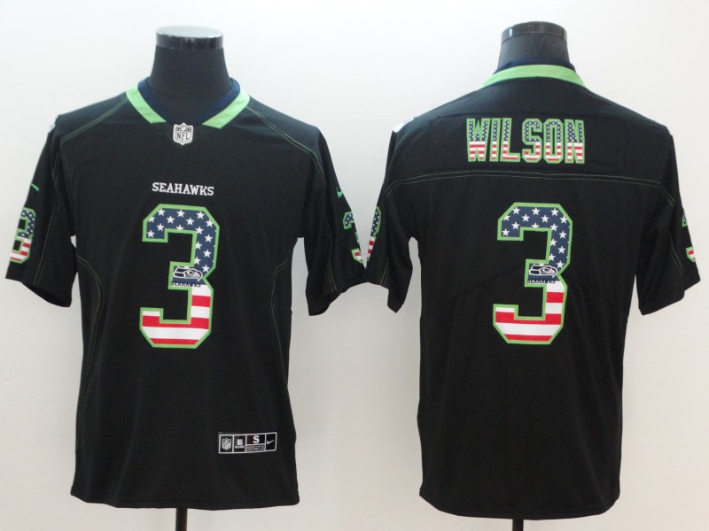 Men's Seattle Seahawks #3 Russell Wilson Black 2018 USA Flag Color Rush Limited Fashion NFL Stitched Jersey