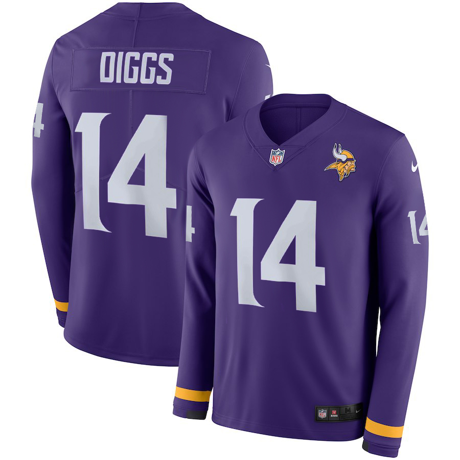 Men's Minnesota Vikings #14 Stefon Diggs Purple Therma Long Sleeve Stitched NFL Jersey