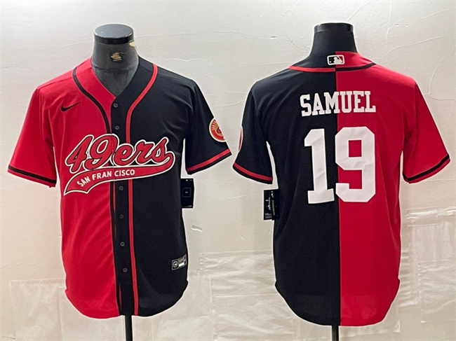 Men's San Francisco 49ers #19 Deebo Samuel Red/Black Split With Patch Cool Base Stitched Baseball Jersey