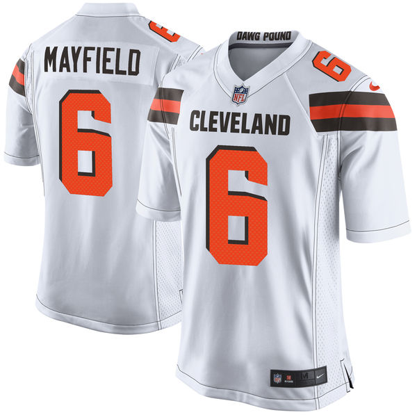 Men's Cleveland Browns #6 Baker Mayfield White 2018 NFL Draft Pick Game Jersey
