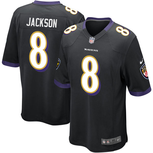Men's Baltimore Ravens #8 Lamar Jackson Black 2018 NFL Draft Pick Game Jersey