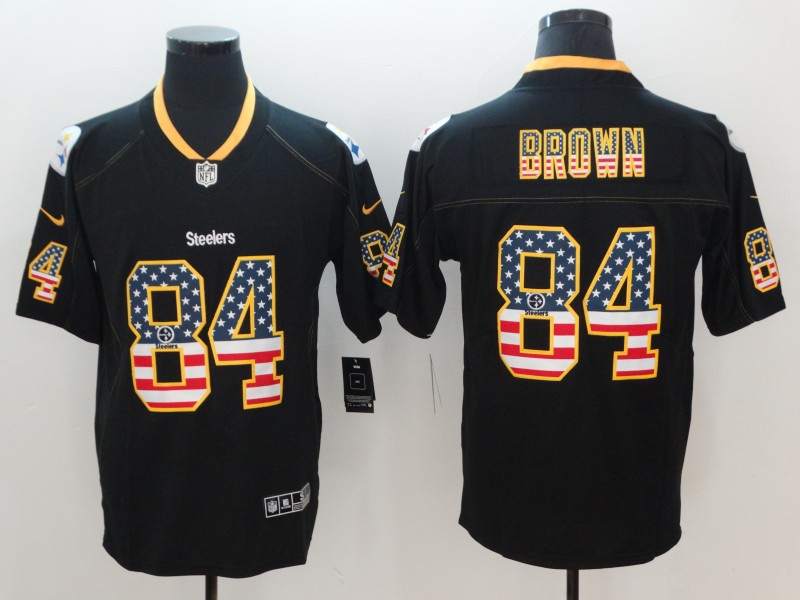 Men's Pittsburgh Steelers #84 Antonio Brown Black 2018 USA Flag Color Rush Limited Fashion NFL Stitched Jersey
