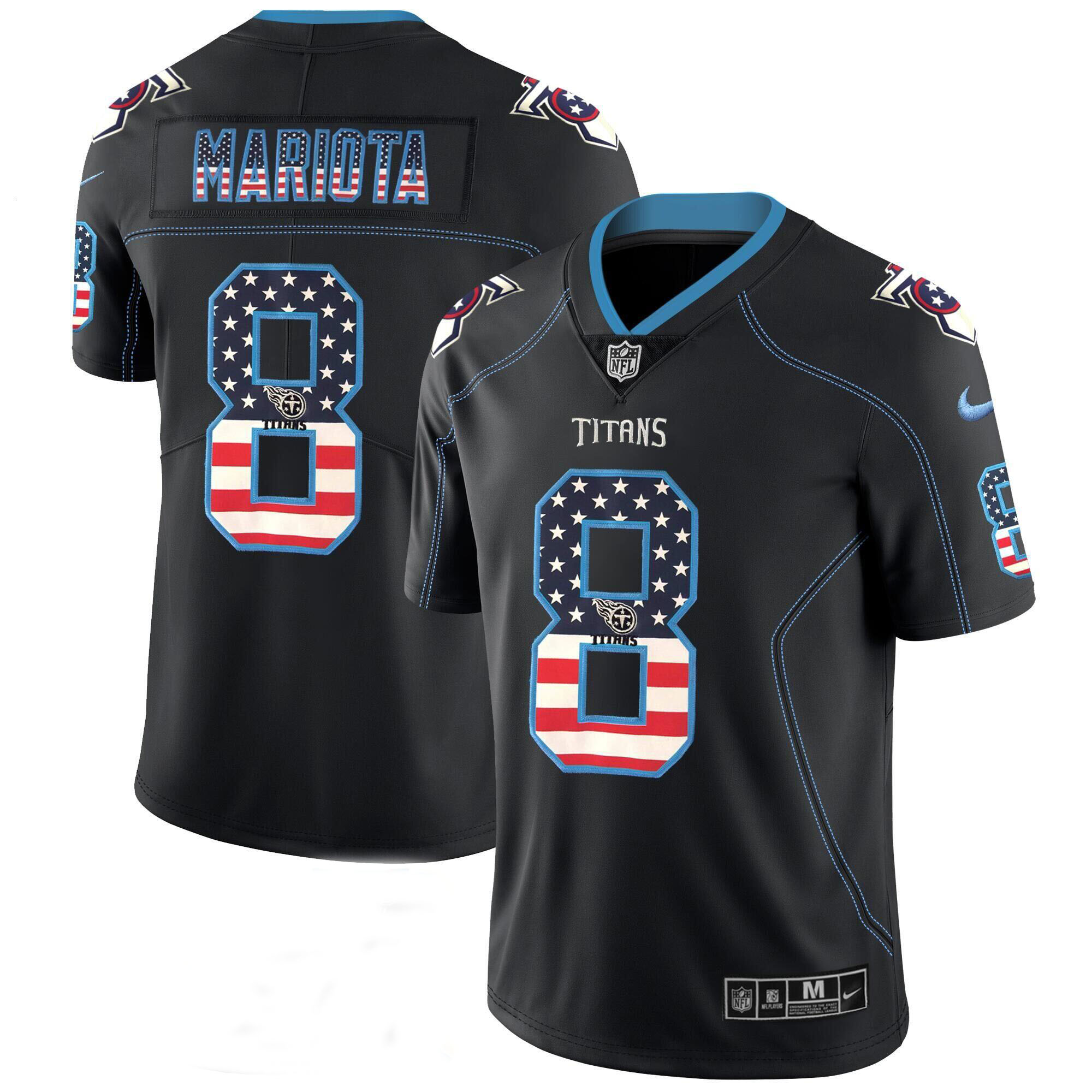 Men's Tennessee Titans #8 Marcus Mariota Black 2018 USA Flag Color Rush Limited Fashion NFL Stitched Jersey
