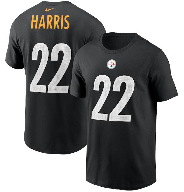 Men's Pittsburgh Steelers #22 Najee Harris 2021 Black NFL Draft First Round Pick Player Name & Number T-Shirt