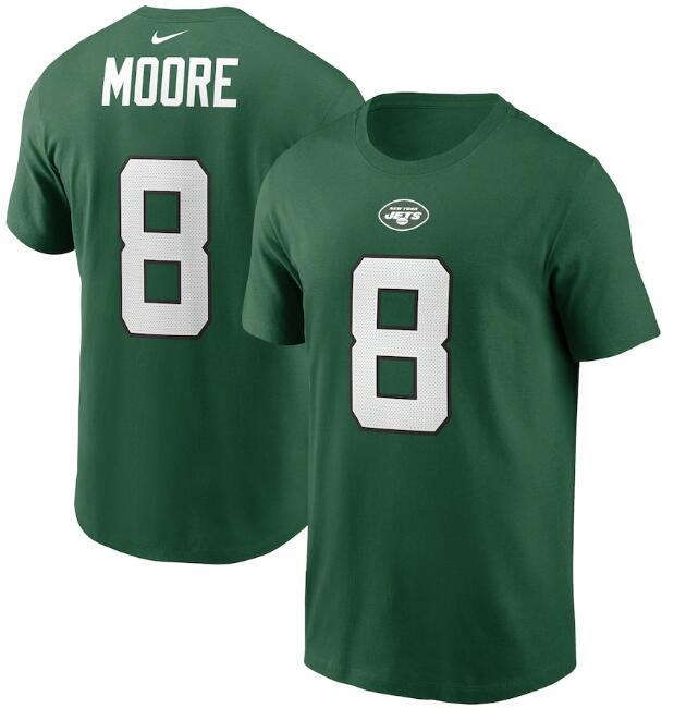 Men's New York Jets #8 Elijah Moore 2021 Green NFL Draft First Round Pick Player Name & Number T-Shirt