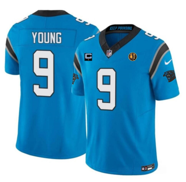 Men's Carolina Panthers #9 Bryce Young Blue 2023 F.U.S.E. With 1-star C Patch And John Madden Patch Vapor Limited Stitched Football Jersey