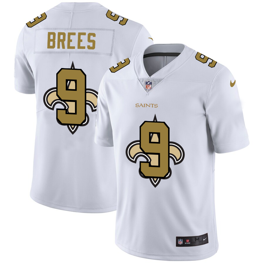 Men's New Orleans Saints #9 Drew Brees White Shadow Logo Limited Stitched Jersey